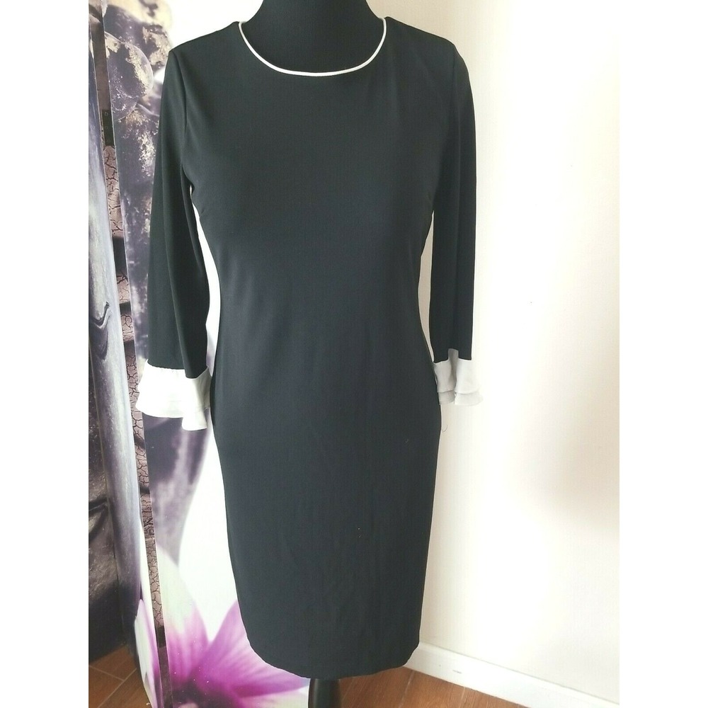 Karl Lagerfeld Paris Women's Black Shift Dress w/ Ivory Flare Sleeve Hem 8 YJ01